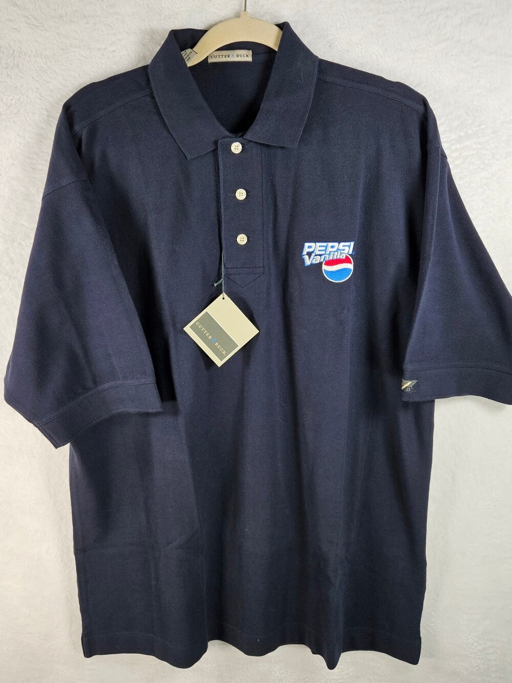 Cutter & Buck Polo Shirt Pepsi Vanilla Navy Blue Men's Size Large